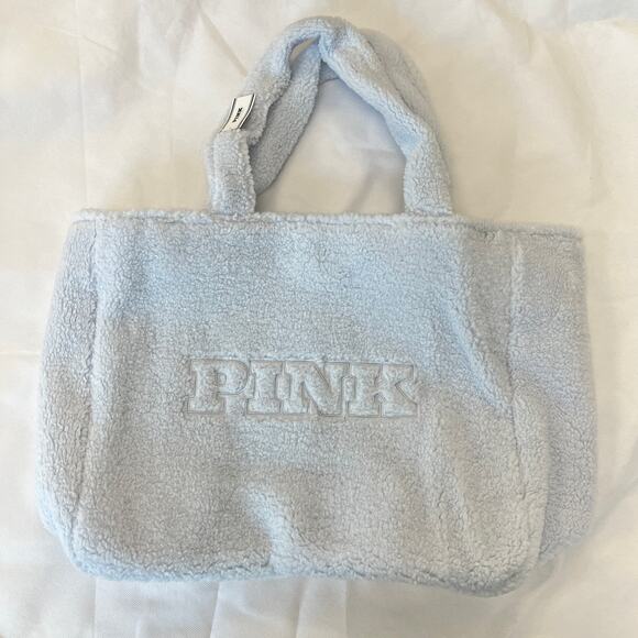 Victoria's Secret Pink Light Blue Sherpa Tote Weekender Bag - Picture 2 of 5